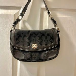 Leather and fabric Coach satchel, gently used. Non-smoking, non-shedding pets